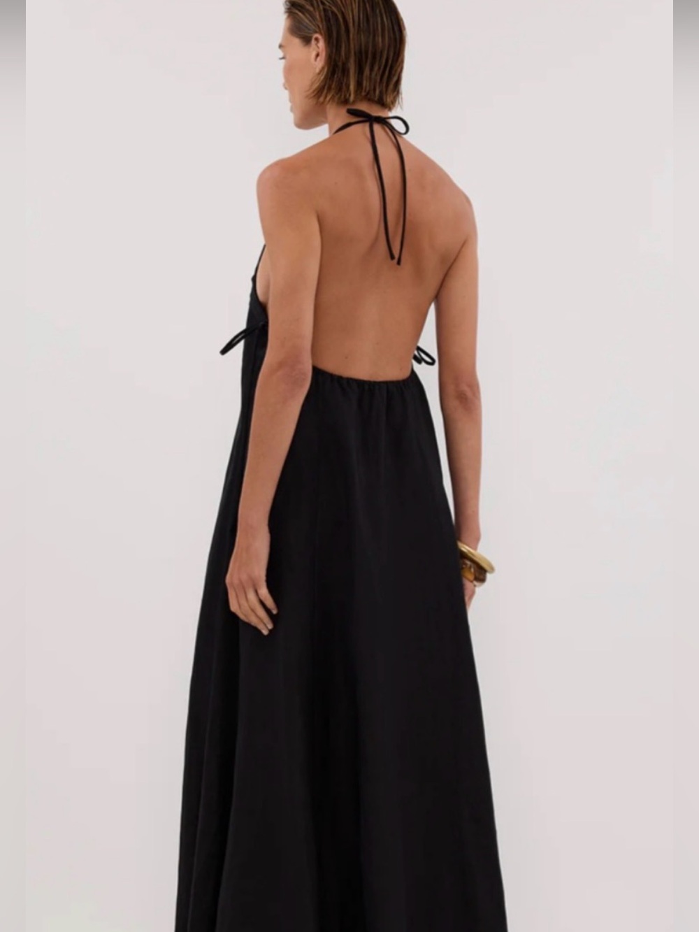 DISSH Abby Black Backless Halter linen Maxi Dress - Picture 2 of 2
